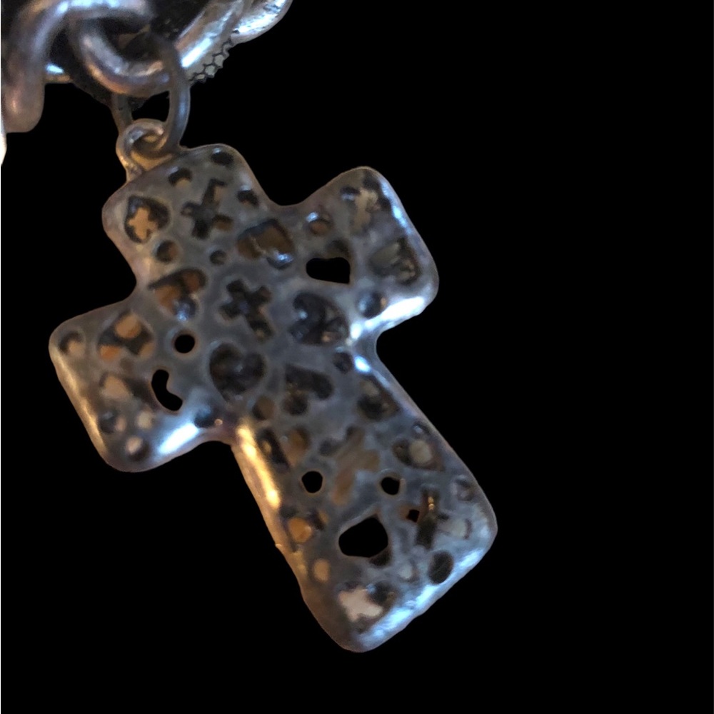Punk Goth or‎ Vampire Goth Vintage Black Ribbon Crosses Dangle Necklace - Picture 9 of 14